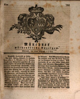 Münchner staats-, gelehrte, und vermischte Nachrichten (Süddeutsche Presse) Mittwoch 20. Februar 1782