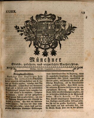 Münchner staats-, gelehrte, und vermischte Nachrichten (Süddeutsche Presse) Freitag 8. März 1782