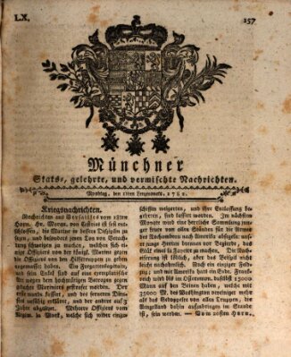 Münchner staats-, gelehrte, und vermischte Nachrichten (Süddeutsche Presse) Montag 11. März 1782