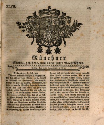 Münchner staats-, gelehrte, und vermischte Nachrichten (Süddeutsche Presse) Freitag 22. März 1782