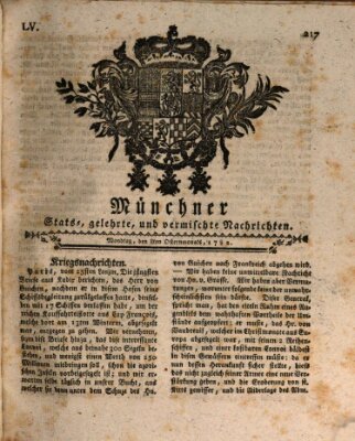 Münchner staats-, gelehrte, und vermischte Nachrichten (Süddeutsche Presse) Montag 8. April 1782