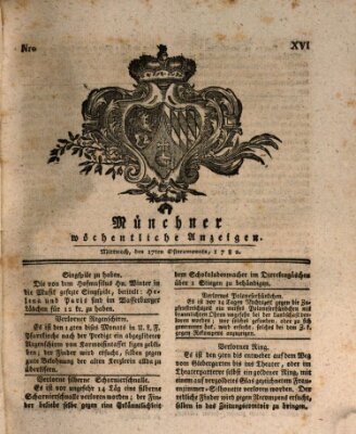 Münchner staats-, gelehrte, und vermischte Nachrichten (Süddeutsche Presse) Mittwoch 17. April 1782