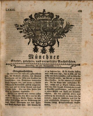 Münchner staats-, gelehrte, und vermischte Nachrichten (Süddeutsche Presse) Donnerstag 9. Mai 1782