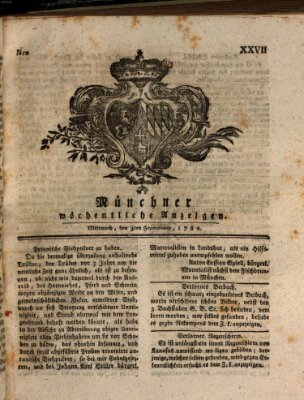 Münchner staats-, gelehrte, und vermischte Nachrichten (Süddeutsche Presse) Mittwoch 3. Juli 1782