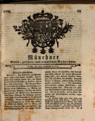 Münchner staats-, gelehrte, und vermischte Nachrichten (Süddeutsche Presse) Freitag 12. Juli 1782