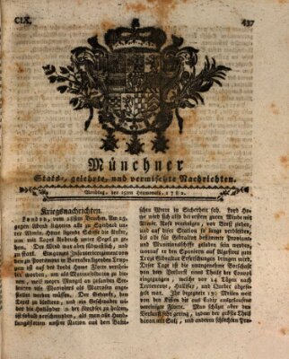 Münchner staats-, gelehrte, und vermischte Nachrichten (Süddeutsche Presse) Montag 15. Juli 1782