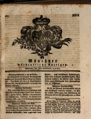 Münchner staats-, gelehrte, und vermischte Nachrichten (Süddeutsche Presse) Mittwoch 17. Juli 1782