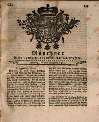 Münchner staats-, gelehrte, und vermischte Nachrichten (Süddeutsche Presse) Donnerstag 18. Juli 1782