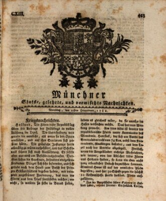 Münchner staats-, gelehrte, und vermischte Nachrichten (Süddeutsche Presse) Montag 22. Juli 1782