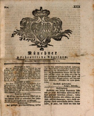 Münchner staats-, gelehrte, und vermischte Nachrichten (Süddeutsche Presse) Mittwoch 24. Juli 1782