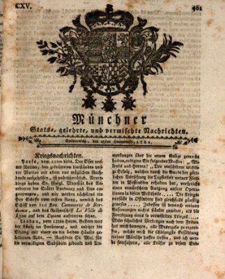 Münchner staats-, gelehrte, und vermischte Nachrichten (Süddeutsche Presse) Donnerstag 25. Juli 1782