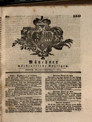 Münchner staats-, gelehrte, und vermischte Nachrichten (Süddeutsche Presse) Mittwoch 31. Juli 1782