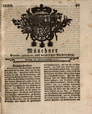 Münchner staats-, gelehrte, und vermischte Nachrichten (Süddeutsche Presse) Dienstag 13. August 1782