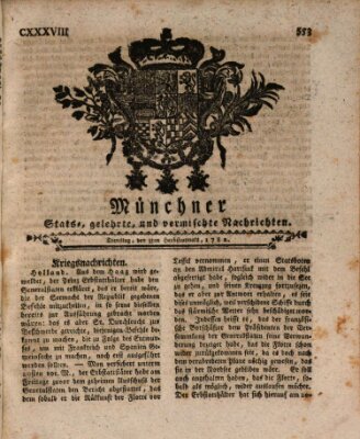 Münchner staats-, gelehrte, und vermischte Nachrichten (Süddeutsche Presse) Dienstag 3. September 1782