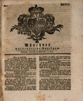 Münchner staats-, gelehrte, und vermischte Nachrichten (Süddeutsche Presse) Mittwoch 11. September 1782