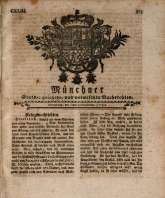 Münchner staats-, gelehrte, und vermischte Nachrichten (Süddeutsche Presse) Donnerstag 12. September 1782