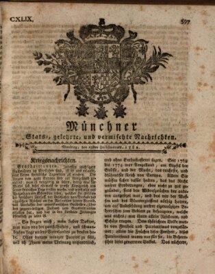 Münchner staats-, gelehrte, und vermischte Nachrichten (Süddeutsche Presse) Montag 23. September 1782