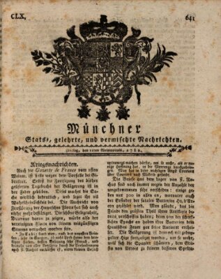 Münchner staats-, gelehrte, und vermischte Nachrichten (Süddeutsche Presse) Freitag 11. Oktober 1782