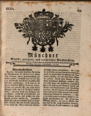 Münchner staats-, gelehrte, und vermischte Nachrichten (Süddeutsche Presse) Dienstag 15. Oktober 1782