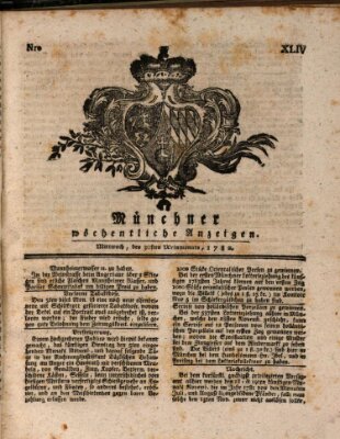 Münchner staats-, gelehrte, und vermischte Nachrichten (Süddeutsche Presse) Mittwoch 30. Oktober 1782