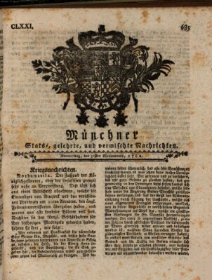 Münchner staats-, gelehrte, und vermischte Nachrichten (Süddeutsche Presse) Donnerstag 31. Oktober 1782