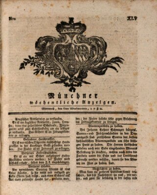 Münchner staats-, gelehrte, und vermischte Nachrichten (Süddeutsche Presse) Mittwoch 6. November 1782