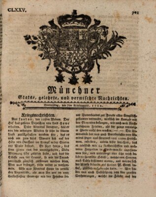 Münchner staats-, gelehrte, und vermischte Nachrichten (Süddeutsche Presse) Donnerstag 7. November 1782