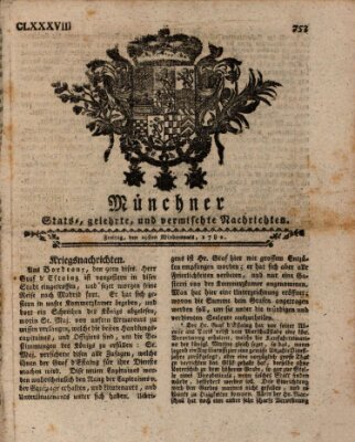 Münchner staats-, gelehrte, und vermischte Nachrichten (Süddeutsche Presse) Freitag 29. November 1782