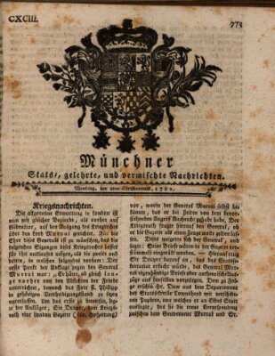 Münchner staats-, gelehrte, und vermischte Nachrichten (Süddeutsche Presse) Montag 9. Dezember 1782