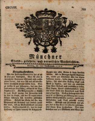 Münchner staats-, gelehrte, und vermischte Nachrichten (Süddeutsche Presse) Dienstag 17. Dezember 1782