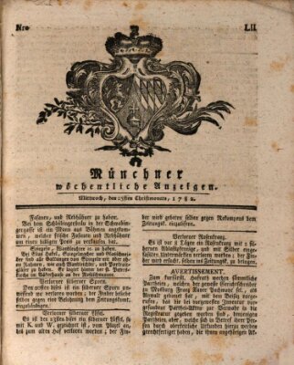 Münchner staats-, gelehrte, und vermischte Nachrichten (Süddeutsche Presse) Mittwoch 25. Dezember 1782