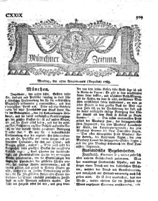 Münchner Zeitung (Süddeutsche Presse) Montag 18. August 1783