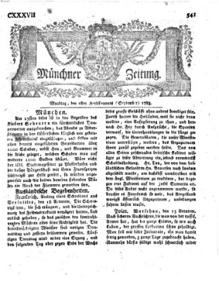 Münchner Zeitung (Süddeutsche Presse) Montag 1. September 1783