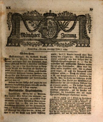 Münchner Zeitung (Süddeutsche Presse) Donnerstag 5. Februar 1784