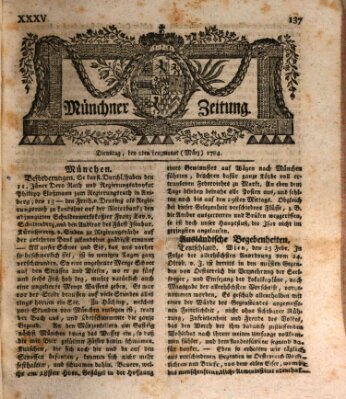 Münchner Zeitung (Süddeutsche Presse) Dienstag 2. März 1784