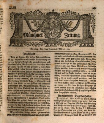 Münchner Zeitung (Süddeutsche Presse) Dienstag 16. März 1784