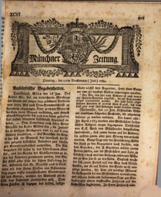 Münchner Zeitung (Süddeutsche Presse) Dienstag 22. Juni 1784