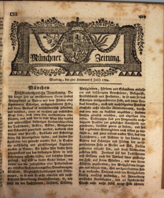 Münchner Zeitung (Süddeutsche Presse) Montag 5. Juli 1784