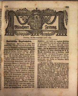 Münchner Zeitung (Süddeutsche Presse) Dienstag 6. Juli 1784