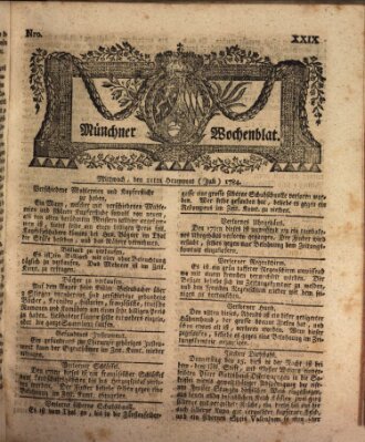 Münchner Zeitung (Süddeutsche Presse) Mittwoch 21. Juli 1784