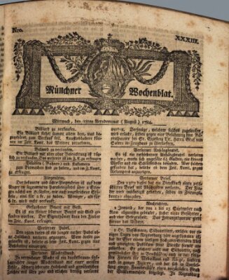 Münchner Zeitung (Süddeutsche Presse) Mittwoch 18. August 1784