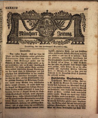 Münchner Zeitung (Süddeutsche Presse) Donnerstag 2. September 1784