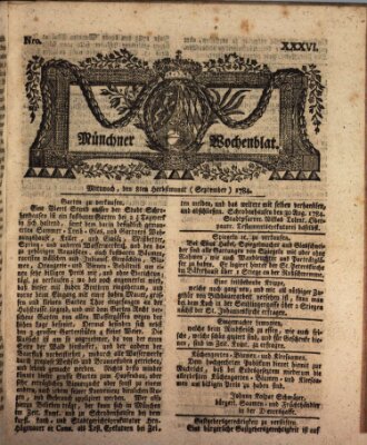 Münchner Zeitung (Süddeutsche Presse) Mittwoch 8. September 1784