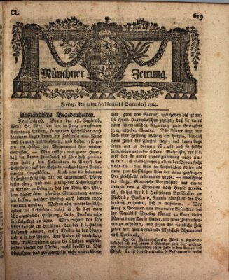 Münchner Zeitung (Süddeutsche Presse) Freitag 24. September 1784