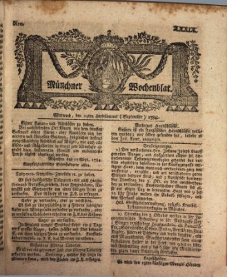 Münchner Zeitung (Süddeutsche Presse) Mittwoch 29. September 1784