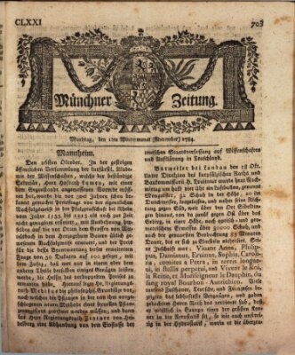 Münchner Zeitung (Süddeutsche Presse) Montag 1. November 1784