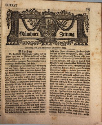 Münchner Zeitung (Süddeutsche Presse) Dienstag 9. November 1784