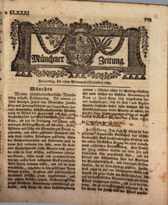 Münchner Zeitung (Süddeutsche Presse) Donnerstag 18. November 1784