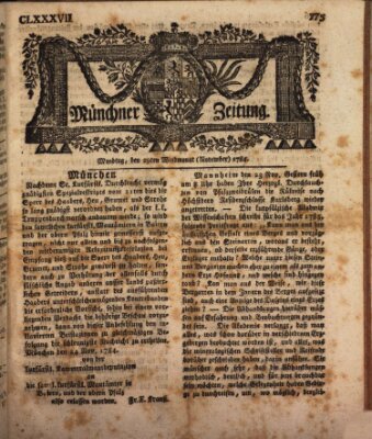 Münchner Zeitung (Süddeutsche Presse) Montag 29. November 1784