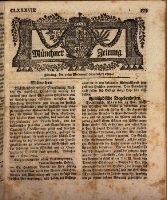 Münchner Zeitung (Süddeutsche Presse) Dienstag 30. November 1784